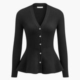 Marjorie | Ribbed Knit Button-Up Peplum Top