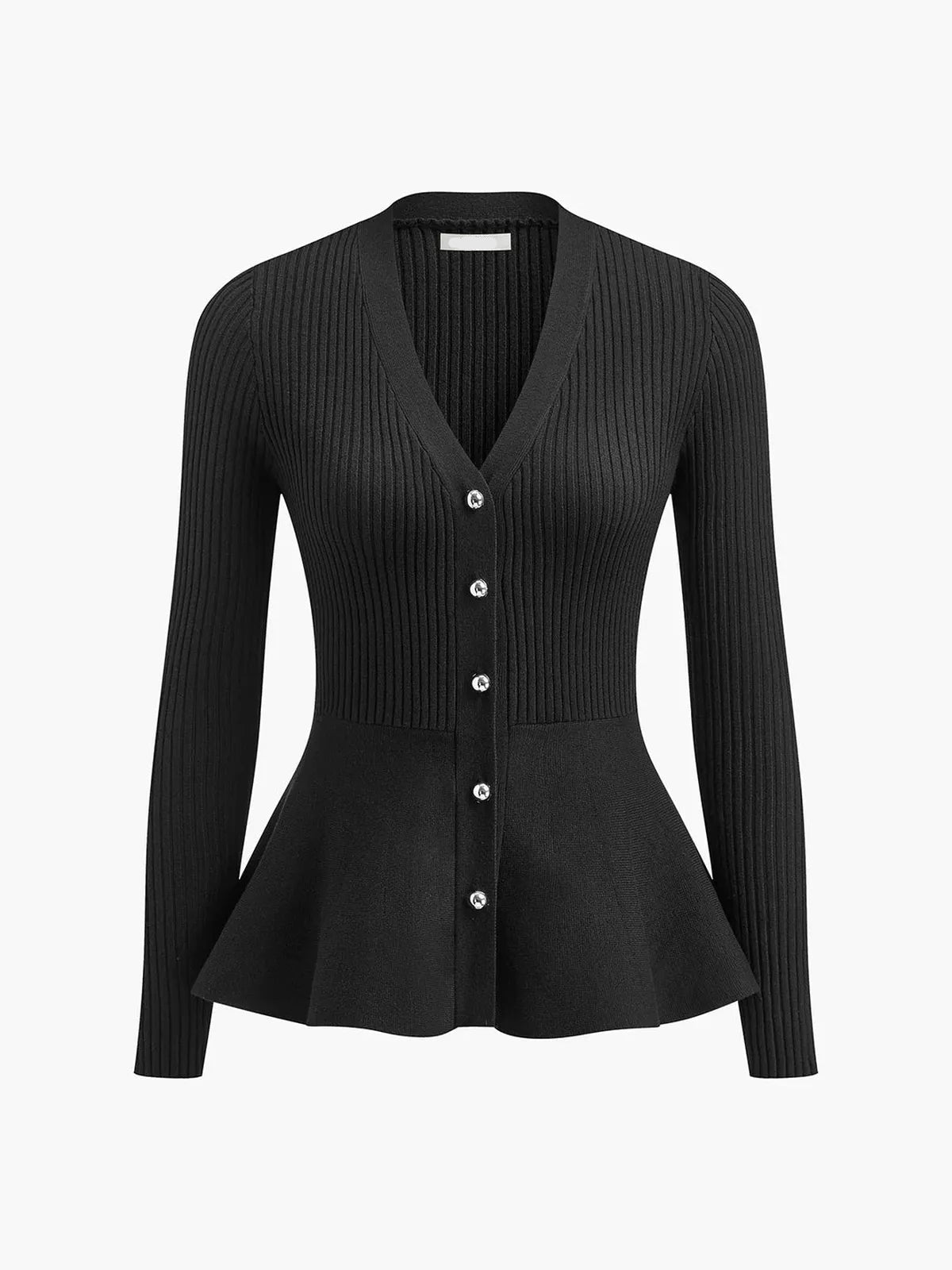 Marjorie | Ribbed Knit Button-Up Peplum Top