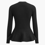 Marjorie | Ribbed Knit Button-Up Peplum Top