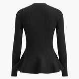 Marjorie | Ribbed Knit Button-Up Peplum Top