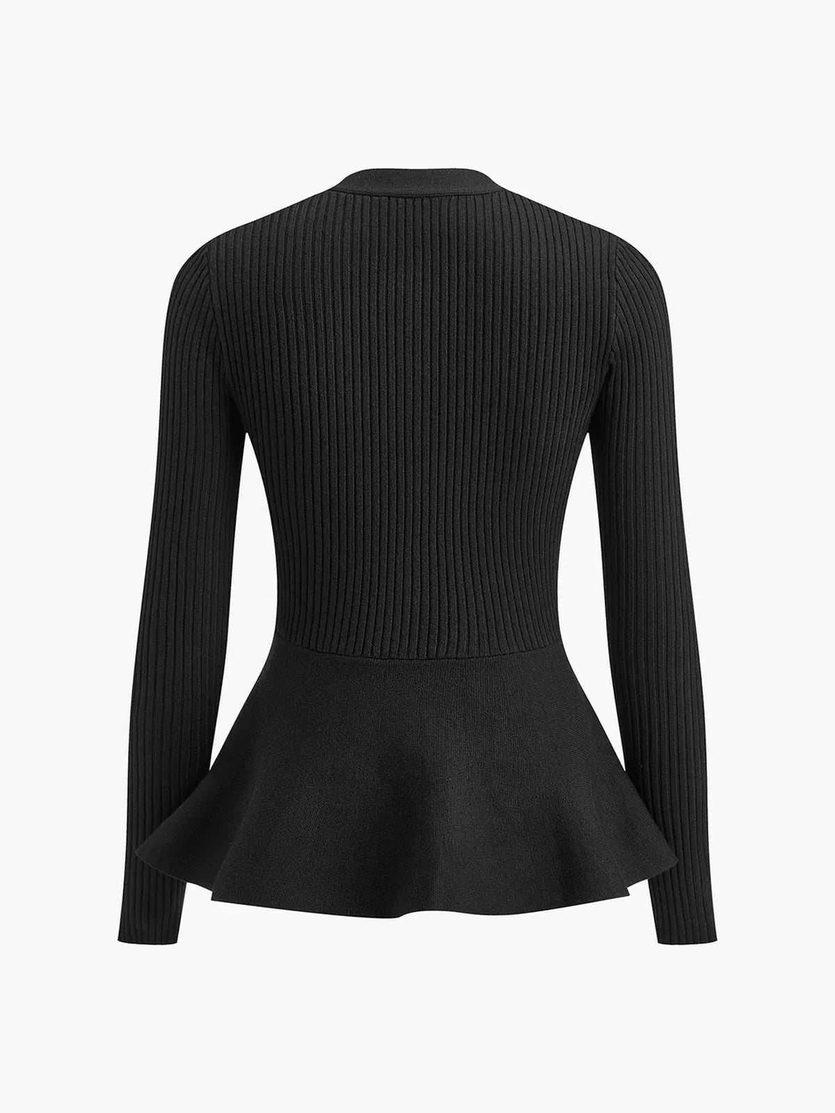 Marjorie | Ribbed Knit Button-Up Peplum Top
