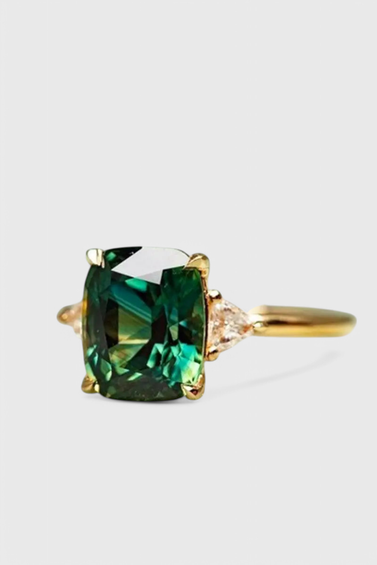 Elegant Square Emerald Ring in Gold Finish