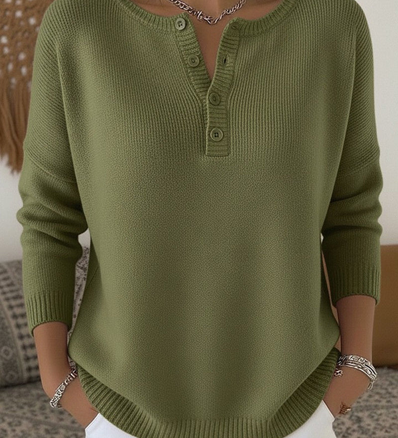 Helena | Buttoned Henley Knit Jumper