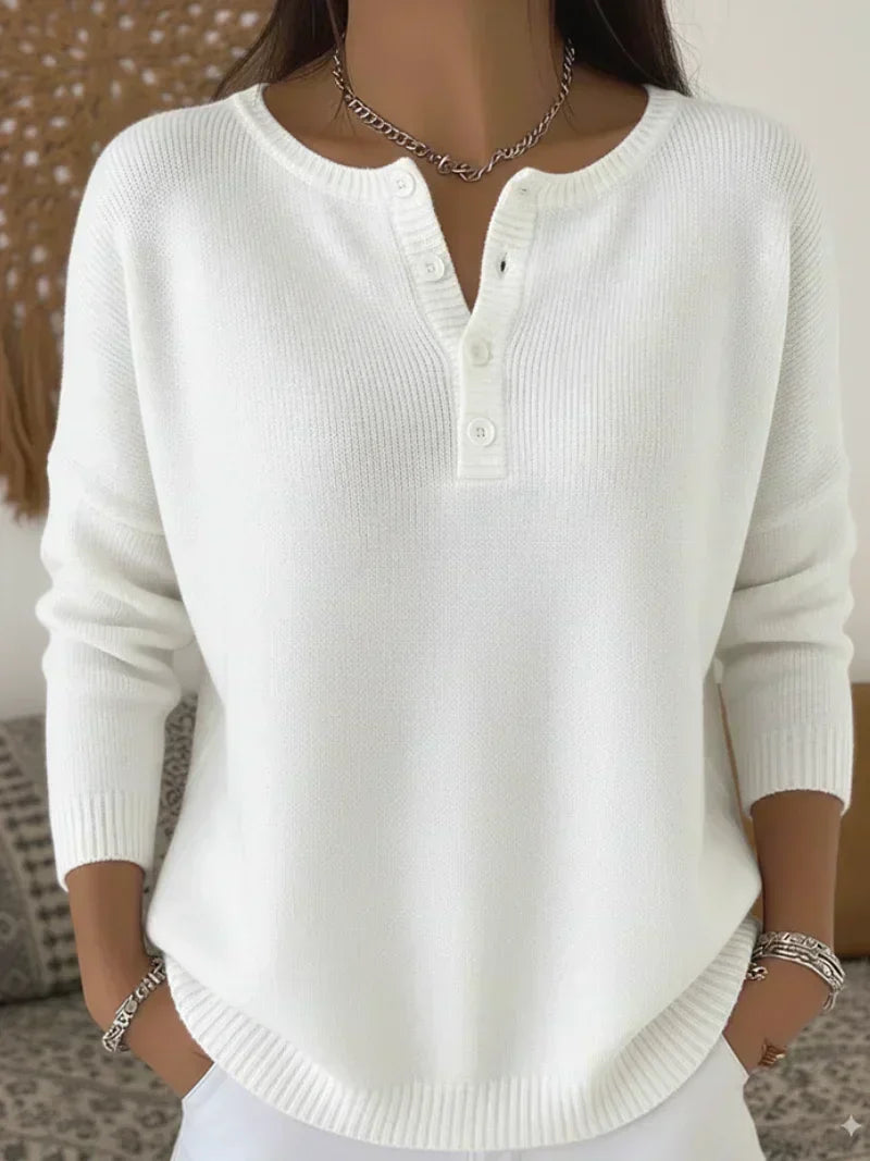 Helena | Buttoned Henley Knit Jumper