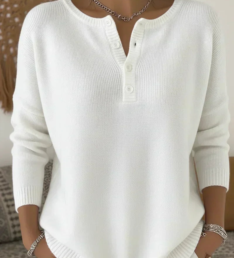 Helena | Buttoned Henley Knit Jumper