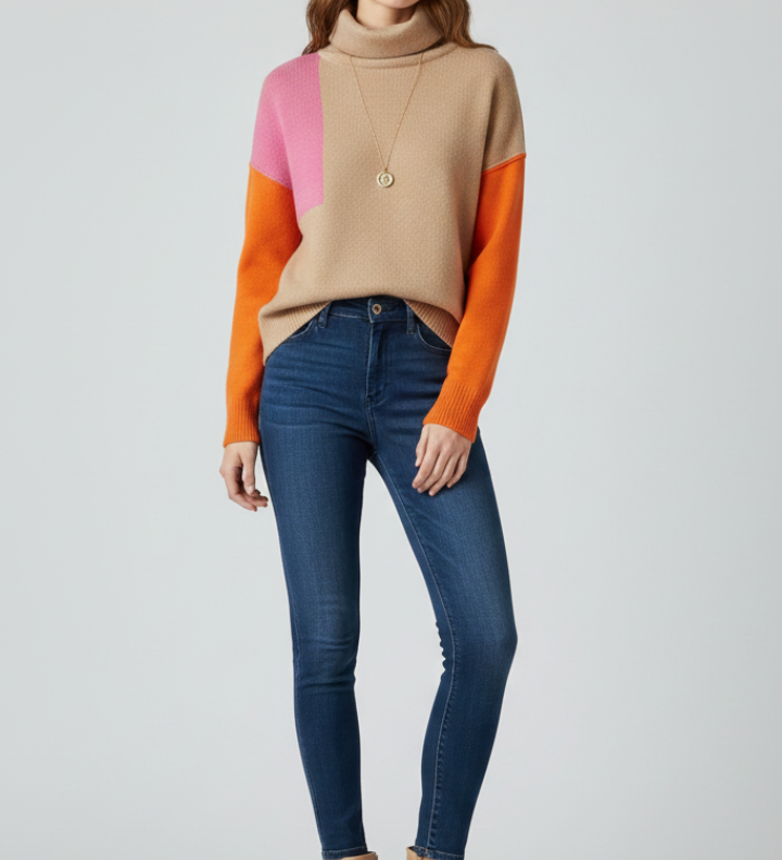 Ivy | Women's High Collar Ribbed Cuff Knit Sweater