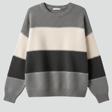 Freya | Women's Striped Round Neck Ribbed Trim Knit Sweater