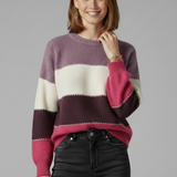 Freya | Women's Striped Round Neck Ribbed Trim Knit Sweater