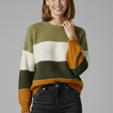 Freya | Women's Striped Round Neck Ribbed Trim Knit Sweater
