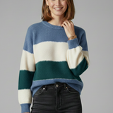 Freya | Women's Striped Round Neck Ribbed Trim Knit Sweater