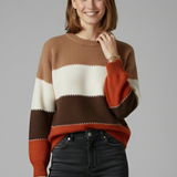 Freya | Women's Striped Round Neck Ribbed Trim Knit Sweater