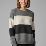 Freya | Women's Striped Round Neck Ribbed Trim Knit Sweater
