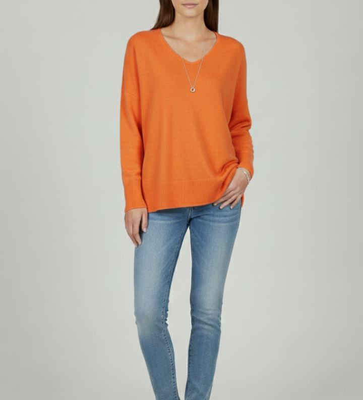 Isla | Women's V-Neck Dropped Shoulder Straight Hem Sweater
