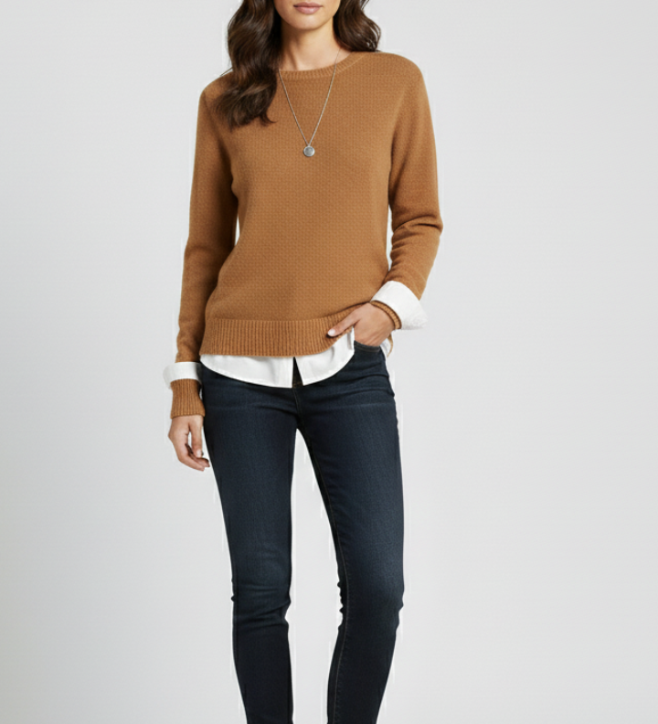 Ruby | Women's Round Neck Ribbed Hem Knit Sweater