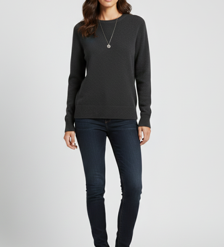 Ruby | Women's Round Neck Ribbed Hem Knit Sweater