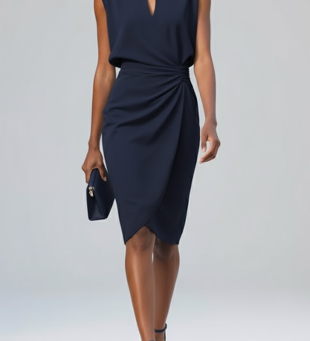 AUDREY | Ruched Keyhole Midi Dress