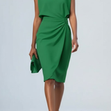 AUDREY | Ruched Keyhole Midi Dress