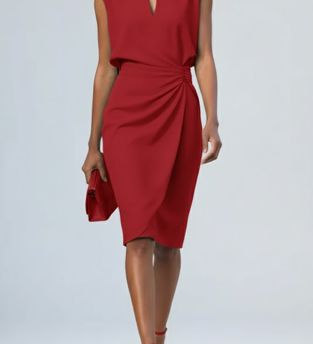 AUDREY | Ruched Keyhole Midi Dress