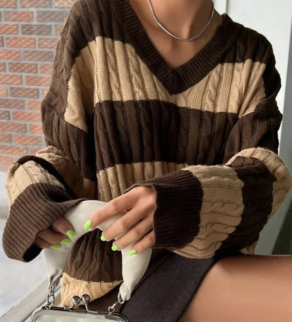 Amelie | Striped Cable Knit Sweater