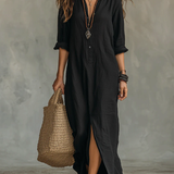 BEATRICE | Black Button-Front Maxi Dress