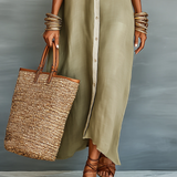 Carmen | Olive Green Maxi Dress with Minimalist Line