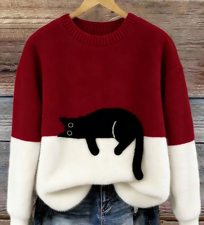 Ines | Cat Motif Wool-Mix Knit Sweater