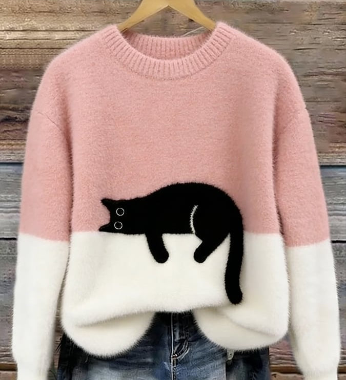 Ines | Cat Motif Wool-Mix Knit Sweater
