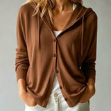Coffee Brown Hooded Cardigan with Buttons