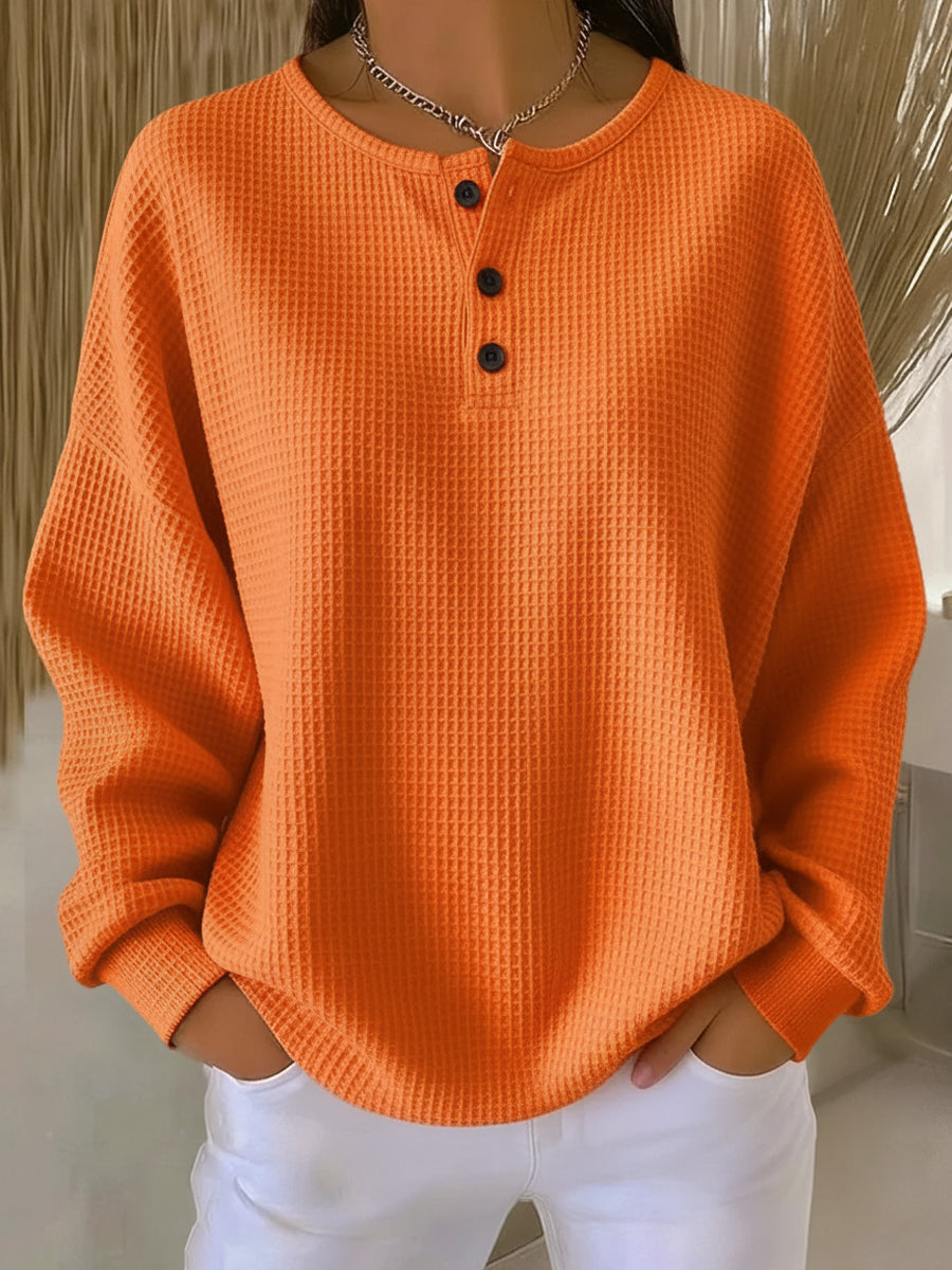 Mirabel | Cosy Waffle-Knit Henley Sweatshirt