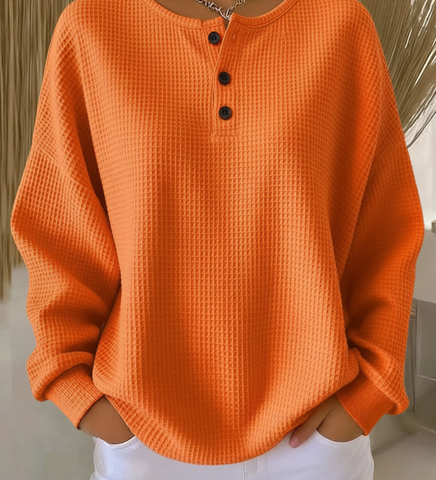 Mirabel | Cosy Waffle-Knit Henley Sweatshirt