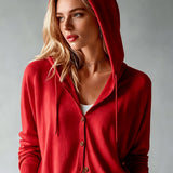 Red Hooded Cardigan with Buttons