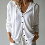 White Hooded Cardigan with Buttons