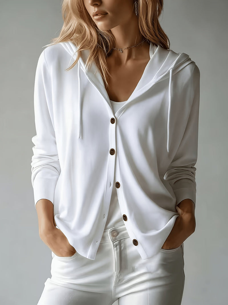 White Hooded Cardigan with Buttons