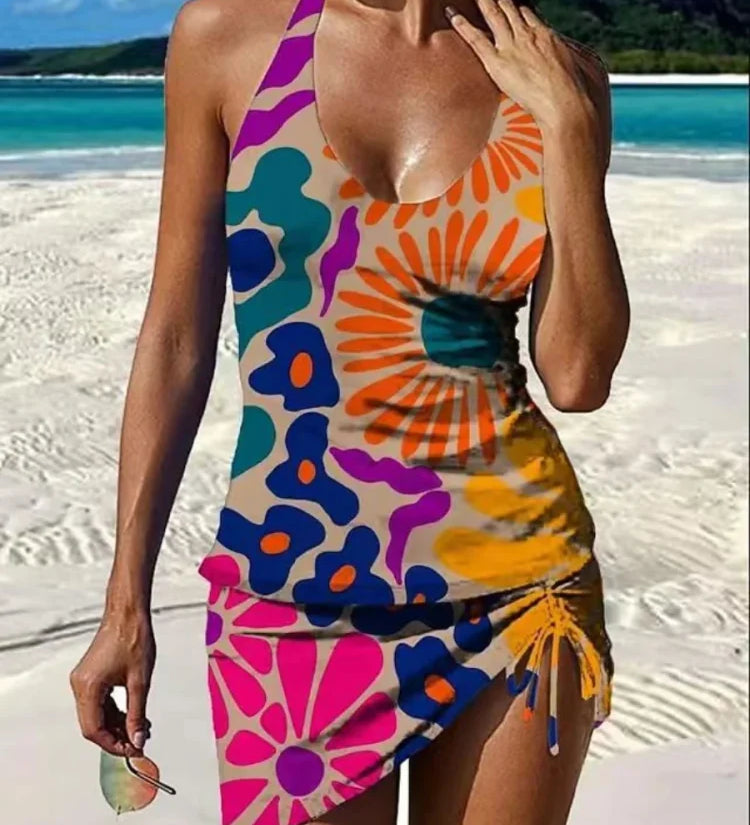 Filipa - Floral Graphic Tankini with Shorts, Flat Tummy Effect