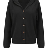 Black Hooded Cardigan with Buttons