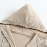 Khaki Hooded Cardigan with Buttons