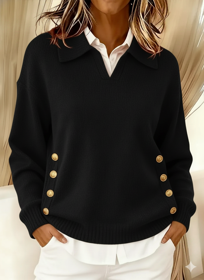 Vynette | Polo-Collar V-Neck Jumper