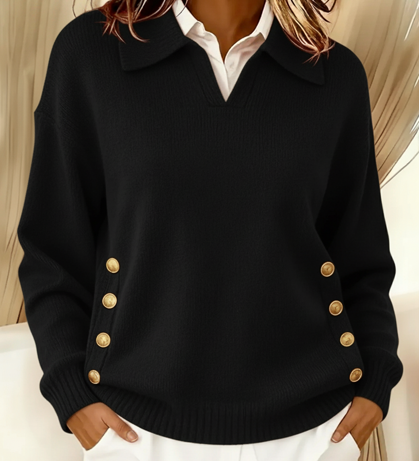 Vynette | Polo-Collar V-Neck Jumper
