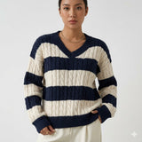 Amelie | Striped Cable Knit Sweater