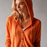 Orange Hooded Cardigan with Buttons