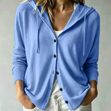 Blue Hooded Cardigan with Buttons