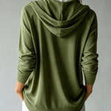 Military Green Hooded Cardigan with Buttons