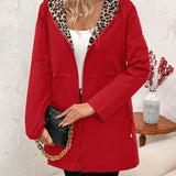 Adriana | Reversible Coat with Hood and Leopard Print