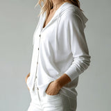White Hooded Cardigan with Buttons