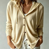 Apricot Hooded Cardigan with Buttons