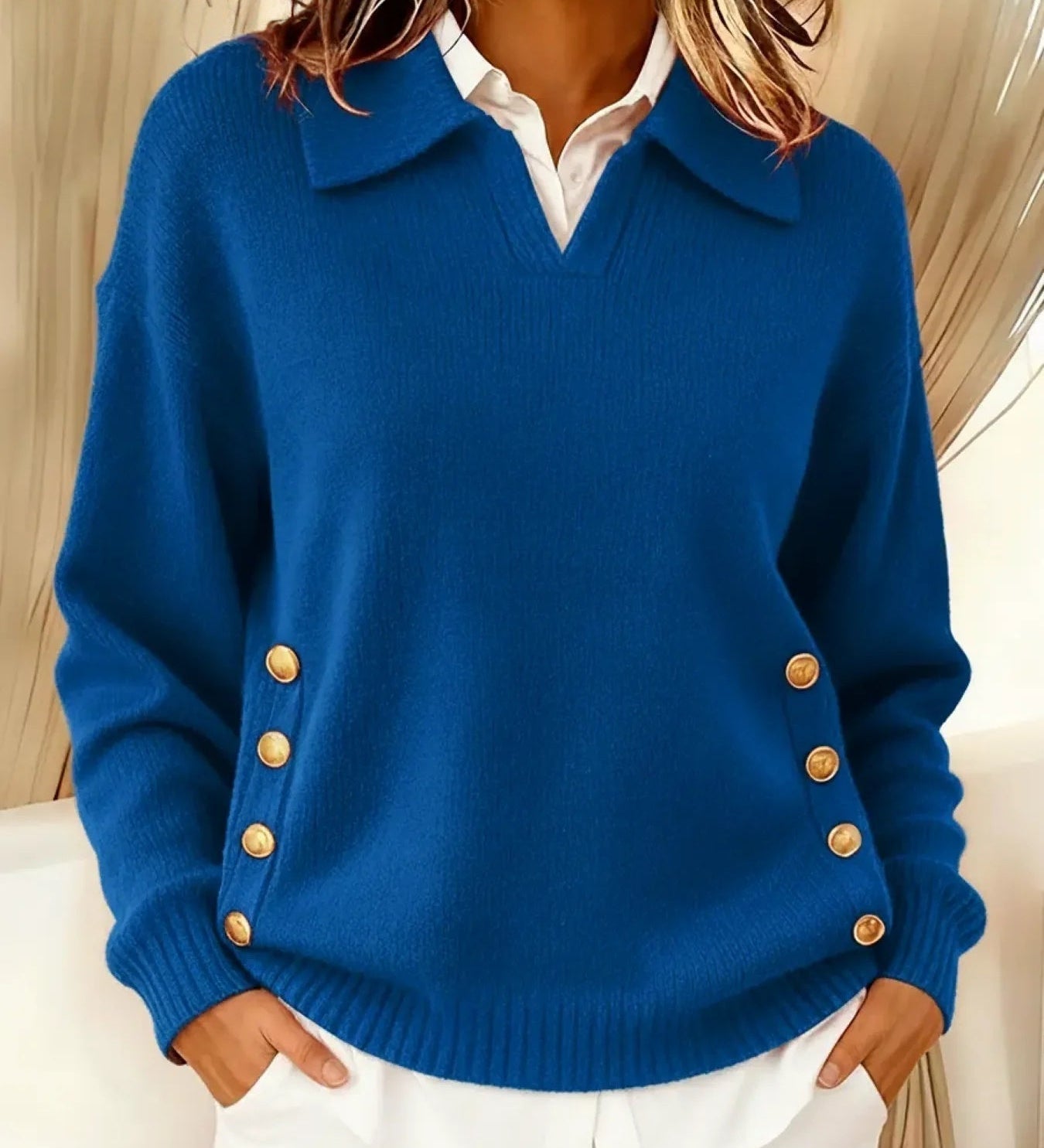 Vynette | Polo-Collar V-Neck Jumper