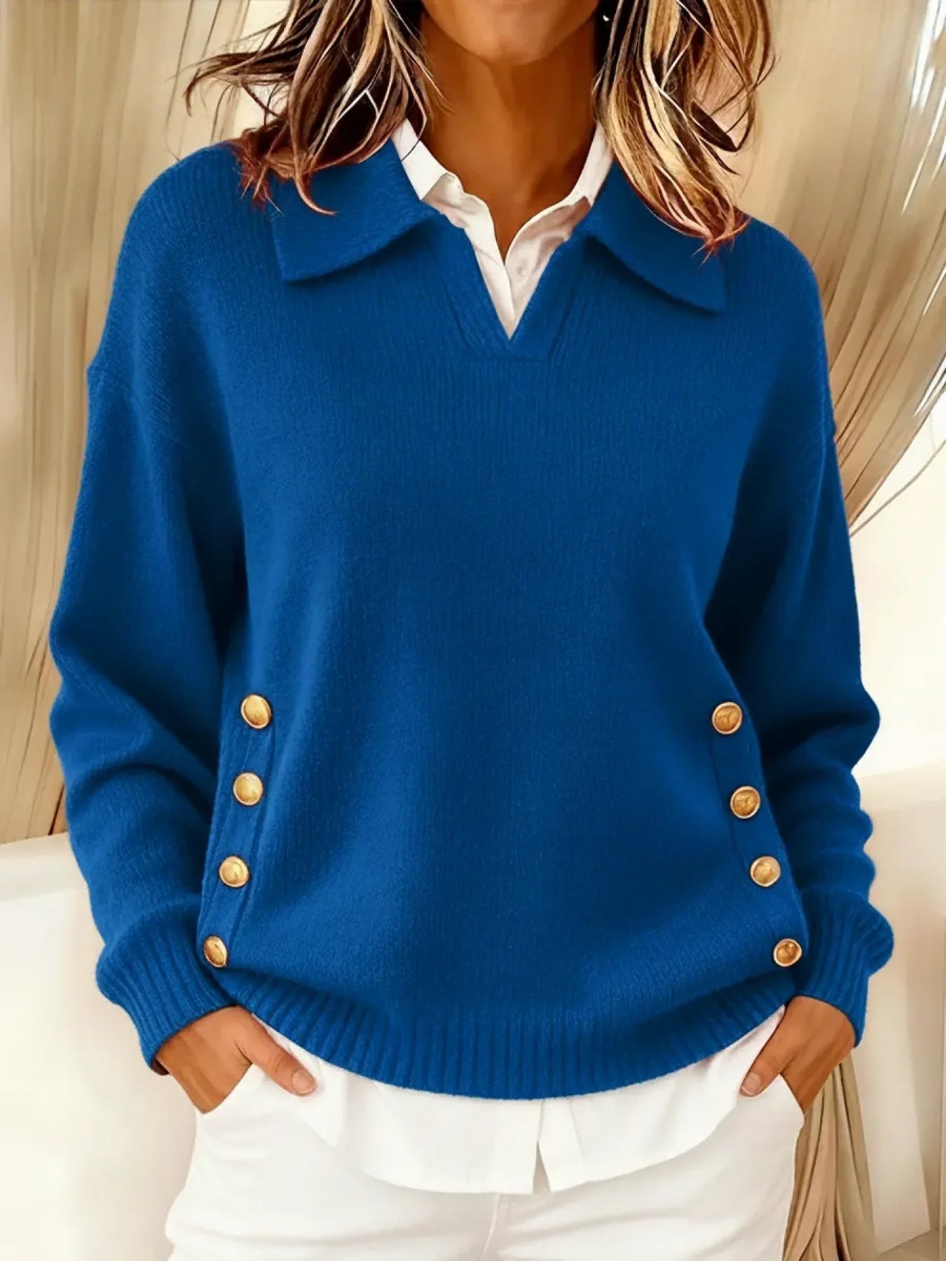 Vynette | Polo-Collar V-Neck Jumper