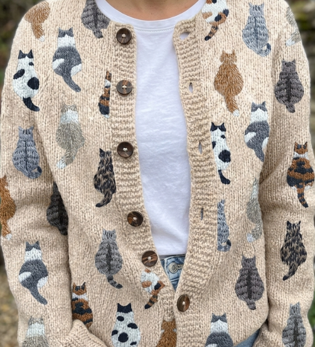 Charlotte | Cosy Cat Print Cardigan