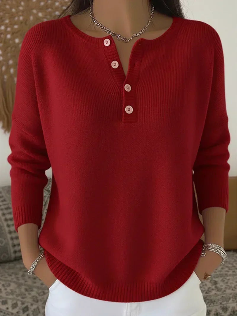 Helena | Buttoned Henley Knit Jumper