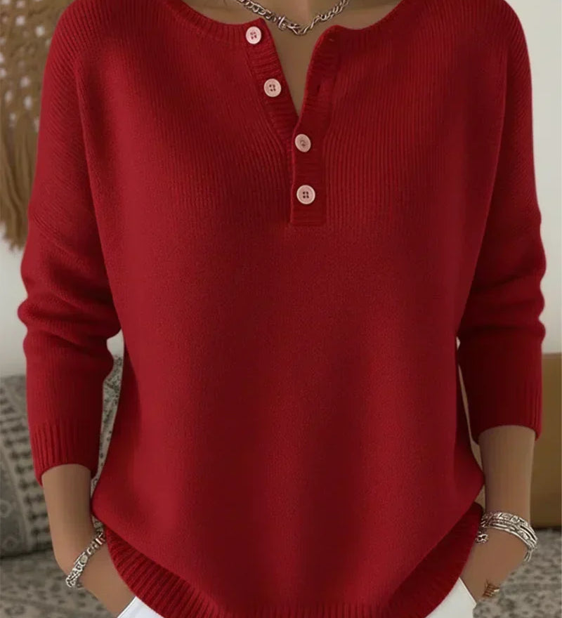 Helena | Buttoned Henley Knit Jumper